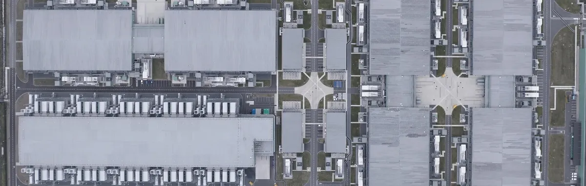 Aerial view of data centre roofs
