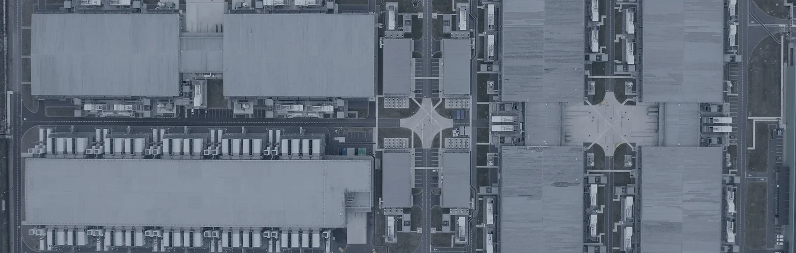 Aerial plan view of a multi-building hyperscale data centre campus