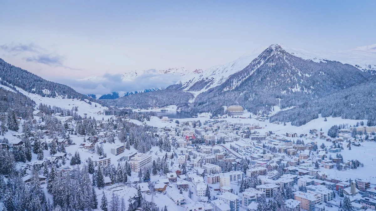 Snow-covered Swiss alpine town