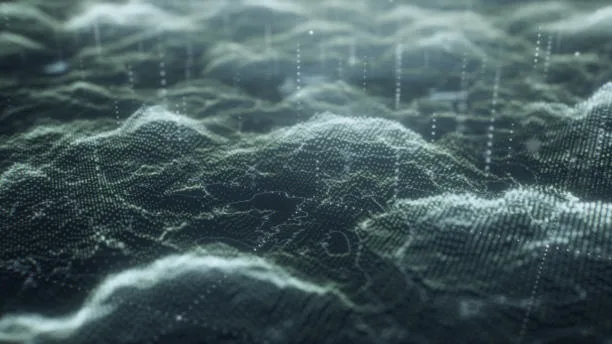 Abstract digital terrain rendered as points of light